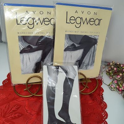 (3) Pantyhose Avon Legwear Silky Sheer Control Top Nylons Lot Sz B Dk Brn & Blu