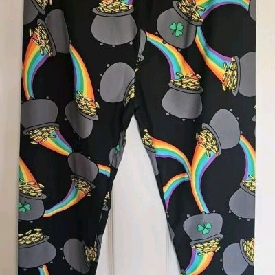 Lularoe Leggings TC - Black Pot Of Gold Rainbow