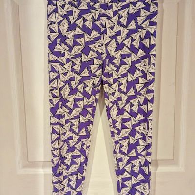 LuLaRoe Leggings OS One Size Purple White Paper Airplanes Soft Fun Casual Cozy