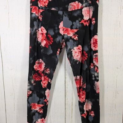 No Boundaries Size XXXL Black Red Floral Stretch Casual Leggings