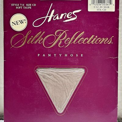 Hanes Silk Reflections Sheer Control Top Pantyhose Size CD Soft Taupe Sandalfoot