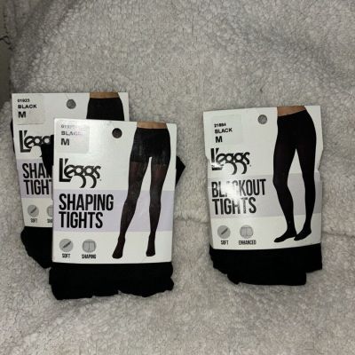 New Leggs size medium black tights bundle of 3 /1 Blackout 2 Shaping