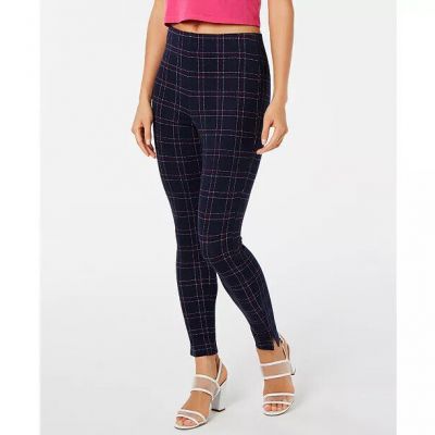 Hue Women Clothing Windowpane Knit High-Waist Cropped Skimmer Leggings Navy Sz M