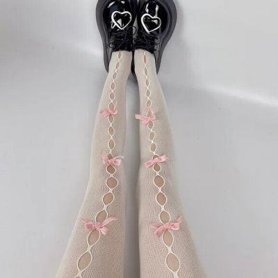 Lolita Victorian Dollcore Coquette Balletcore White  Bows Pantyhose Stockings