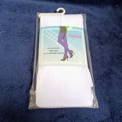 New in Pkg, Sophia One Size Lady White Opaque Tights Style P2201