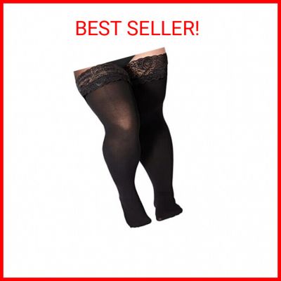 Moon Wood Plus Size Thigh High Stockings Womens 55D Semi Sheer Silicone Lace Top