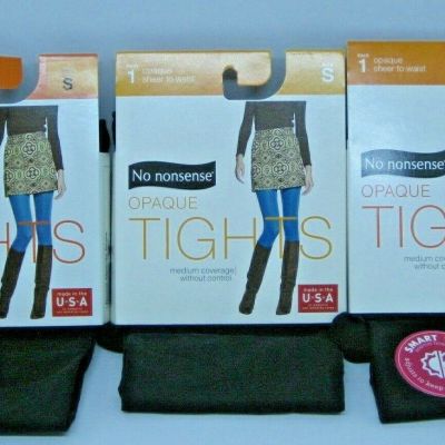 No Nonsense Opaque Black Tights - Sheer to Waist size S  3 Pair  NEW  BC2294