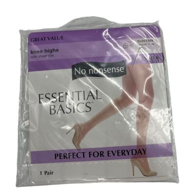 No Nonsense Essential Basics Suntan Sheer Toe Knee High Pantyhose One Size