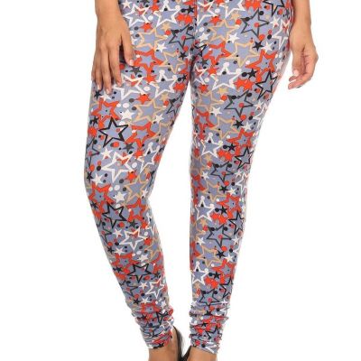 Plus Size Star Print, Full Length Leggings In A Slim Fitting Style With A Banded