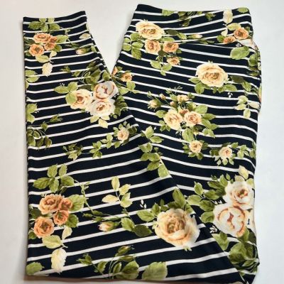 NEW LuLaRoe TC2 Leggings NAVY YELLOW Green Rose Stripe Line Flower Texas Pretty