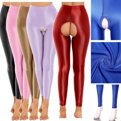 US Women Pantyhose Silky Pants Open Crotch Trousers Underwear Clubwear Workout