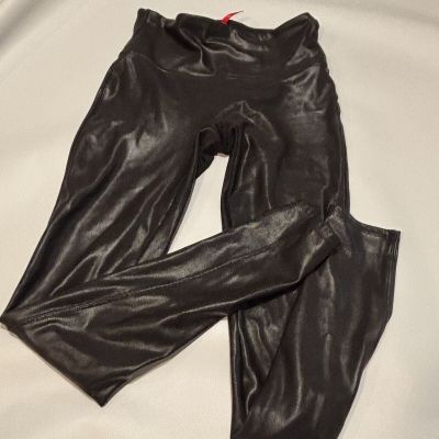 Spanx Leggings Women’s Size M Black Faux Leather Shaping Inseam 28