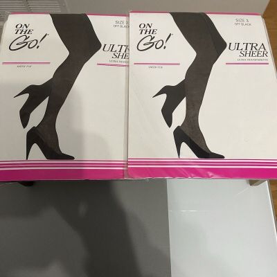 On the Go Ultra Sheer Pantyhose Womens Size 3 Sheer Toe Off Black Lot Of 2