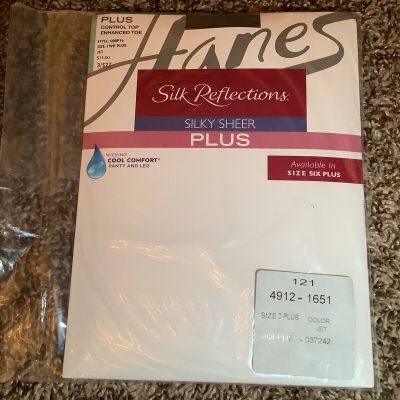 Hanes Silk Reflections control top pantyhose, jet black, size: Two Plus