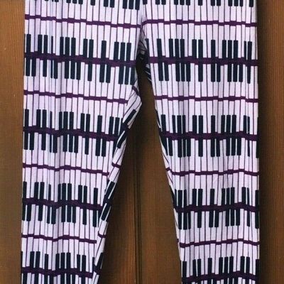 LuLaRoe OS Leggings One Size Pink Purple Black Piano Keys Pattern Soft