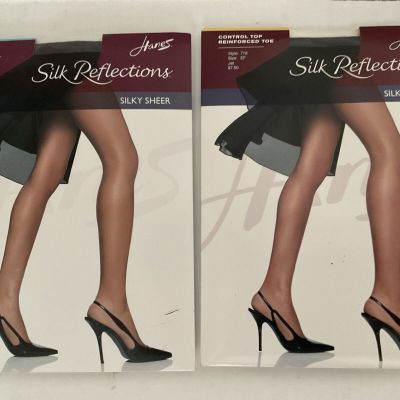 Hanes Silk Reflections Pantyhose Size EF, Style 717-Barely Black & Style 718-Jet