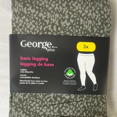 George Plus Women's Basic Leggings Size 3X Printed Green NWT