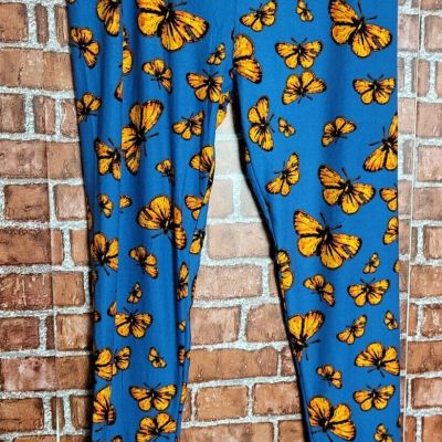 LuLaRoe Women's Blue Orange Butterfly Elastic Waist Leggings Size T/C Tall Curvy