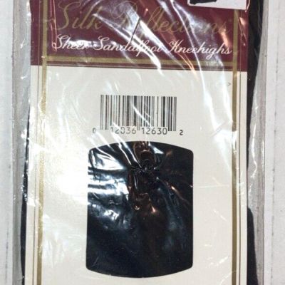 Hanes Silk Reflections Sheer Sandalfoot Kneehighs # 725 2 Pair One Size Jet PH25