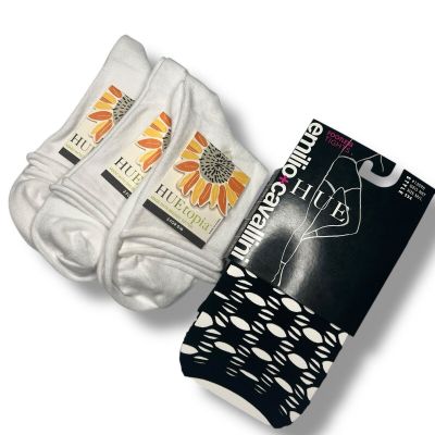 Huetopia Roll Top Shortie Socks 3 Pair White With Black Emilio Geo Net Tight M/L