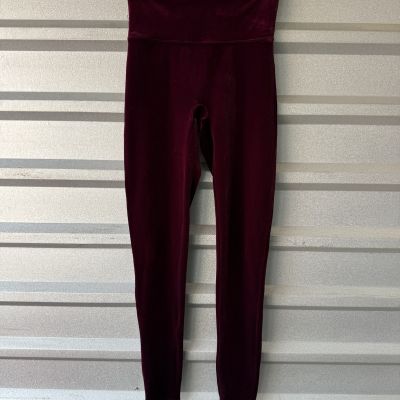 Spanx Velvet Leggings Maroon Tummy Shaping Pull On Size Medium