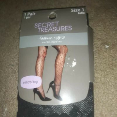 SECRET TREASURES CONTROL TOP FASHION TIGHTS COLOR BLACK SIZE 1   NEW