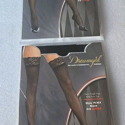 Dreamgirl Plus Size Sheer Thigh High Stockings Blk One Size Queen SEALED Pkg New