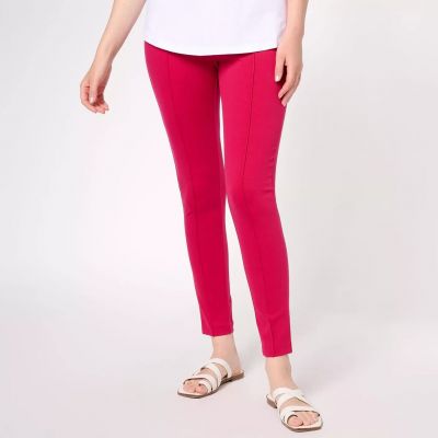 Isaac Mizrahi Live! 24/7 Stretch Knit Leggings w/ Pintuck-Bright Ruby-XL-A609734