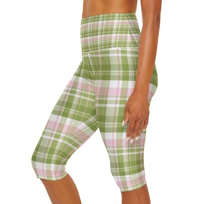 Girly Plaid Yoga Leggings, Women's Workout Pants, Stretchy Athletic Capris