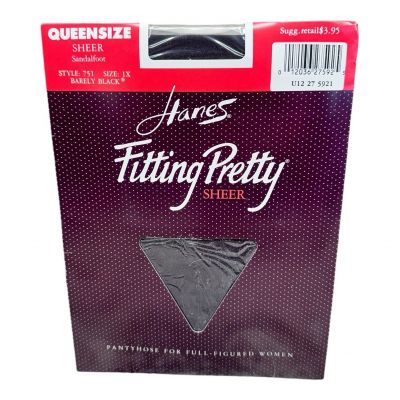 1990 Hanes Fitting Pretty Sheer Queen Size 1X Barely Black Sandalfoot Nylon