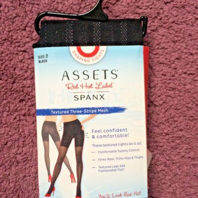 Spanx  Red Hot Label sz 2/B Black Textured Three Stripe Mesh Tights # 2056 NWT