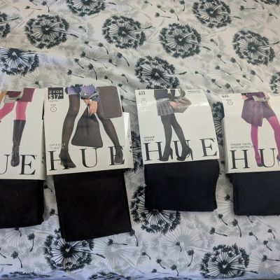 4 Prs HUE Opaque Tights 2 Espresso Brown, 2 Black Size 1