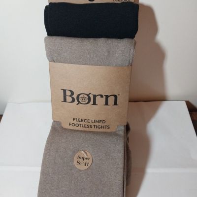 Born Fleece Lined Footless Tights Black & Tan 2 pack Super Soft M/L NWT