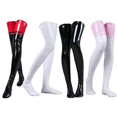 Womens Thigh High Faux Sock Fashion Wet Look Sexy Stocking Contrast Clubwear