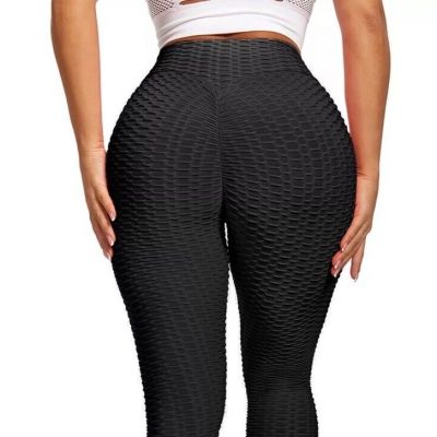 Women’s High Waist Ruch Butt Lifting Anti-Cellulite Honeycomb Leggings/Black/USA