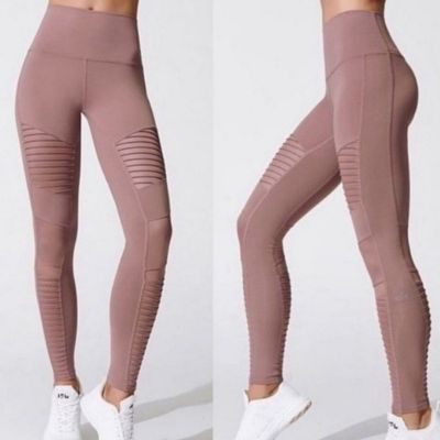 Alo Yoga High Rise Blush Pink Moto Leggings Smoky Quartz Athleisure Workout XS