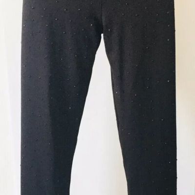 ZARA Woman Black BEADED LEGGINGS Fashion Elastic Waist Is 26' Size S O3132