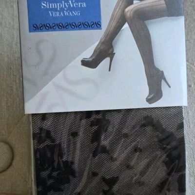 Simply Vera Vera Wang Fashion Sheer Control Top Tights-BlK Mesh Floral Dot-Sz 2