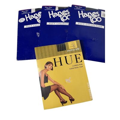 New Vintage Hanes Too Hue Plus Size Panty Hose Lot Navy Black Gold 3X