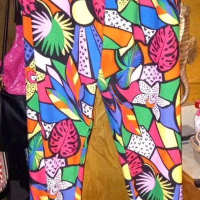 NO BOUNDARIES Bright Tropical Fold Over Leggings 3x xxxl Ladies Cruise Beach ??