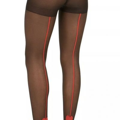 FREE SHIP! 2 Pair,Inc Red-Heart-Backseam Black Tights, (G55)