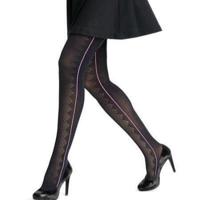 Hanes Diamond Panel Tights  Black/Dahlia Pink  FOUR PAIRS