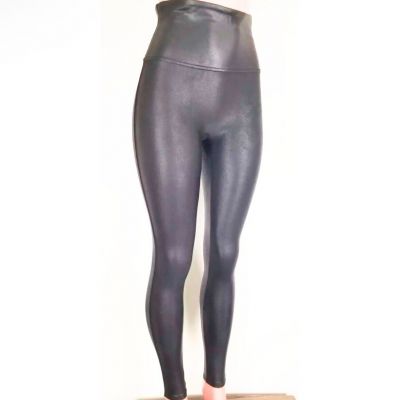 Spanx Women Medium Black Shiny Leggings Faux Leather High Waist Stretchy Pants