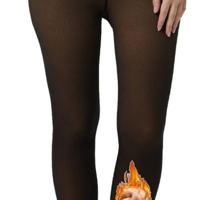 Weanix Black Opaque Warm Fleece Lined Tights Footed Translucent Size L