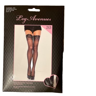 Leg Avenue Stay Up Lace Top Sheer Thigh Highs - OS - Black