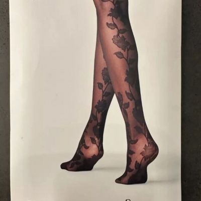 A New Day Honey Black Sheer Floral Patterned Fashion Tights SIZE M/L