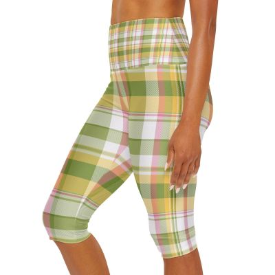 Girly Plaid Yoga Leggings, Women's Workout Pants, Stretchy Athletic Capris