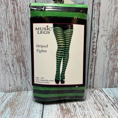 New Green Black Striped Tights Opaque Pantyhose Music Legs 7471 One Size