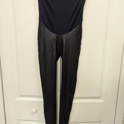 SPANX MAMA Faux Leather Shiny Maternity LEGGINGS BLACK-Size Large-VGUC! Stretch