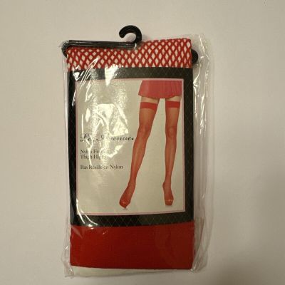 Nylon Fishnet Thigh High Stockings Adult Womens Hosiery Red